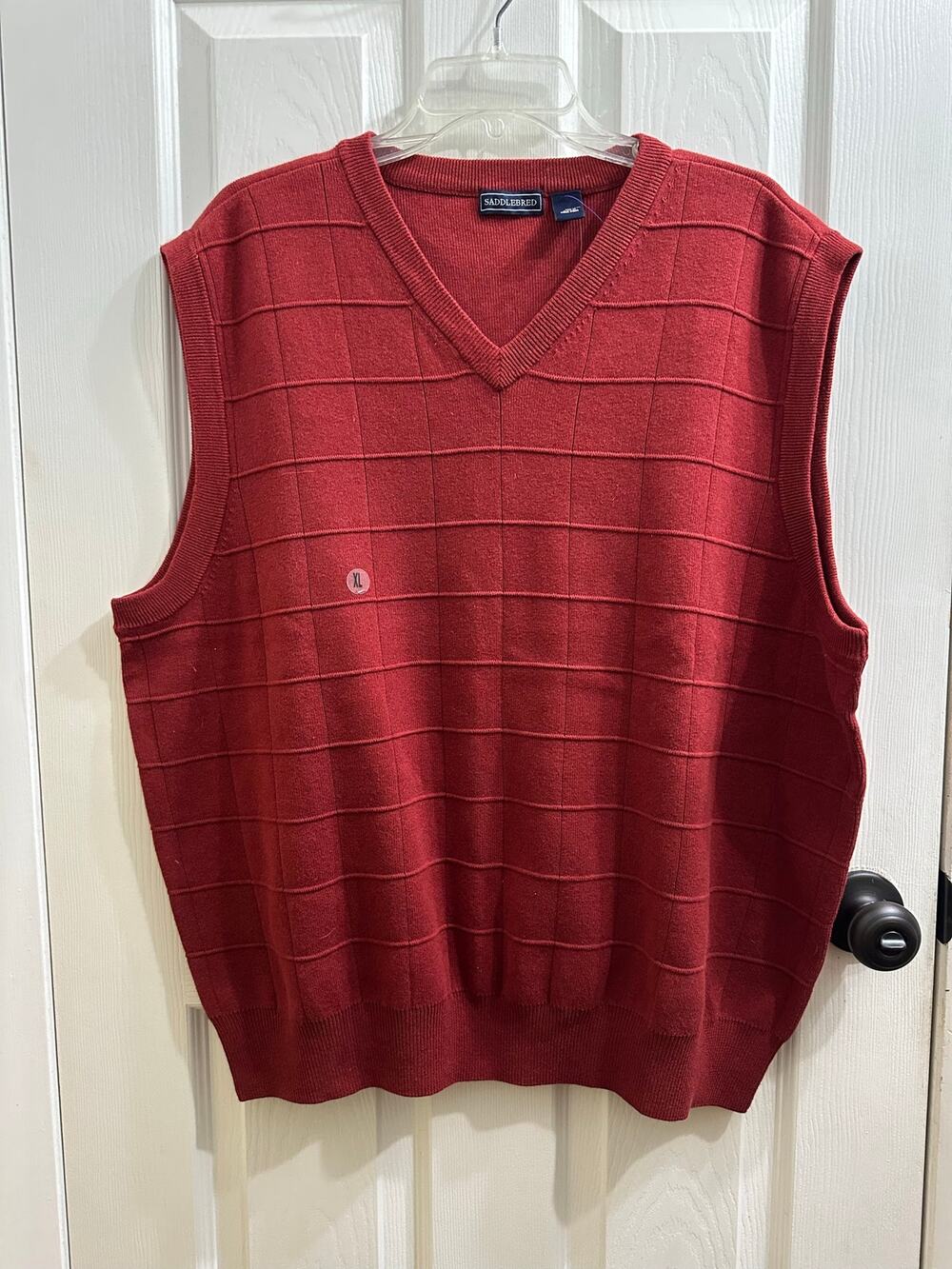 Saddlebred NWT Deadstock Vintage Red Grid Men’s Sweater Vest XL Sleeveless